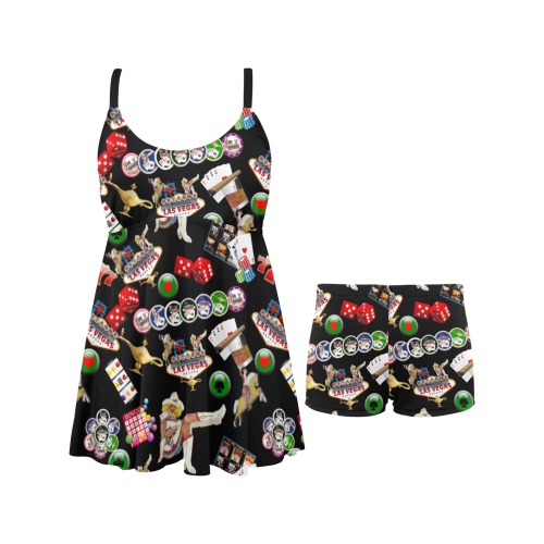 Las Vegas Gamblers Delight - Black Chest Pleat Swim Dress (Model S31)