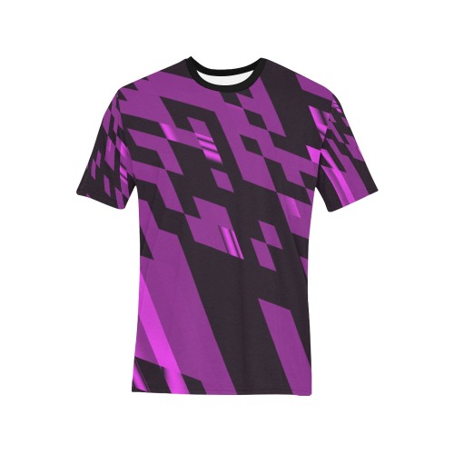 Pink Black Geometric Abstract Men's All Over Print T-Shirt (Solid Color Neck) (Model T63)