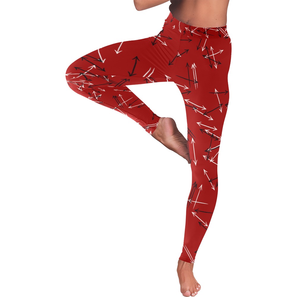Arrows Every Direction Black/White on Red Women's Low Rise Leggings (Invisible Stitch) (Model L05)