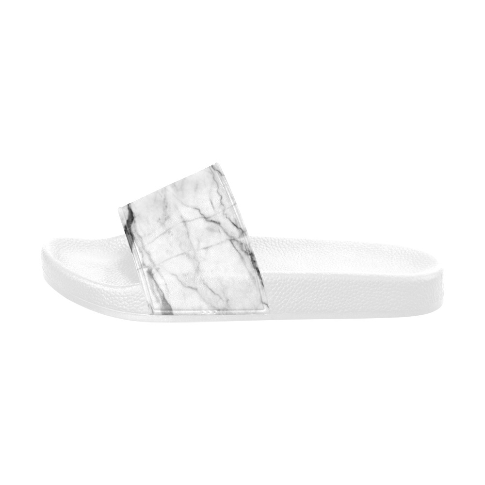 White gray marble texture Women's Slide Sandals (Model 057)