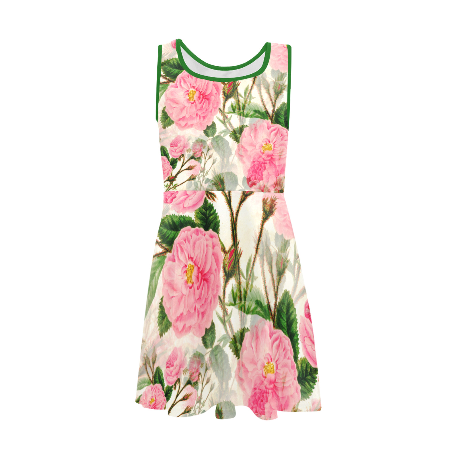 Vintage Pink Rose Garden Blossom Girls' Sleeveless Sundress (Model D56)