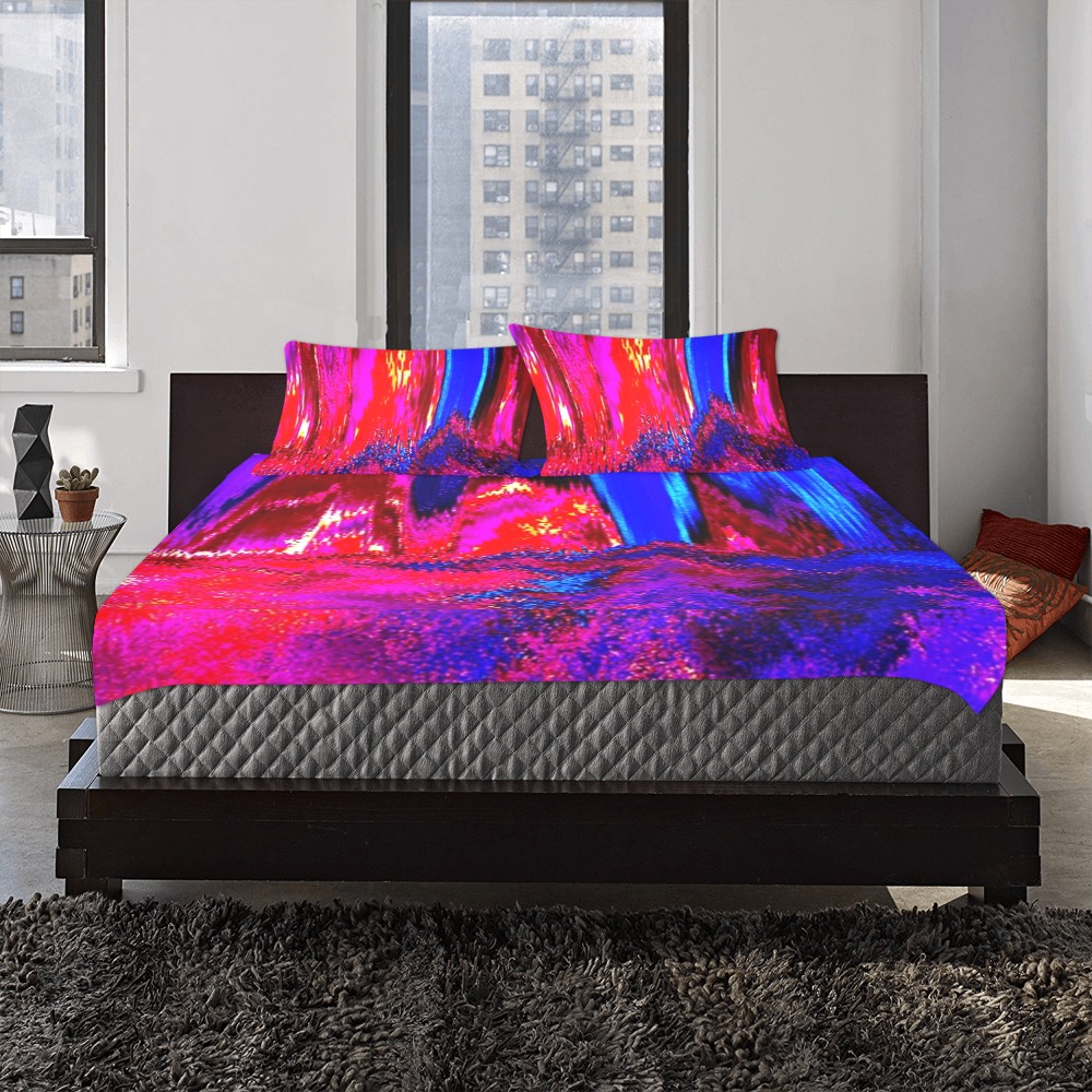 Melted Glitch Red and Blue 3-Piece Bedding Set
