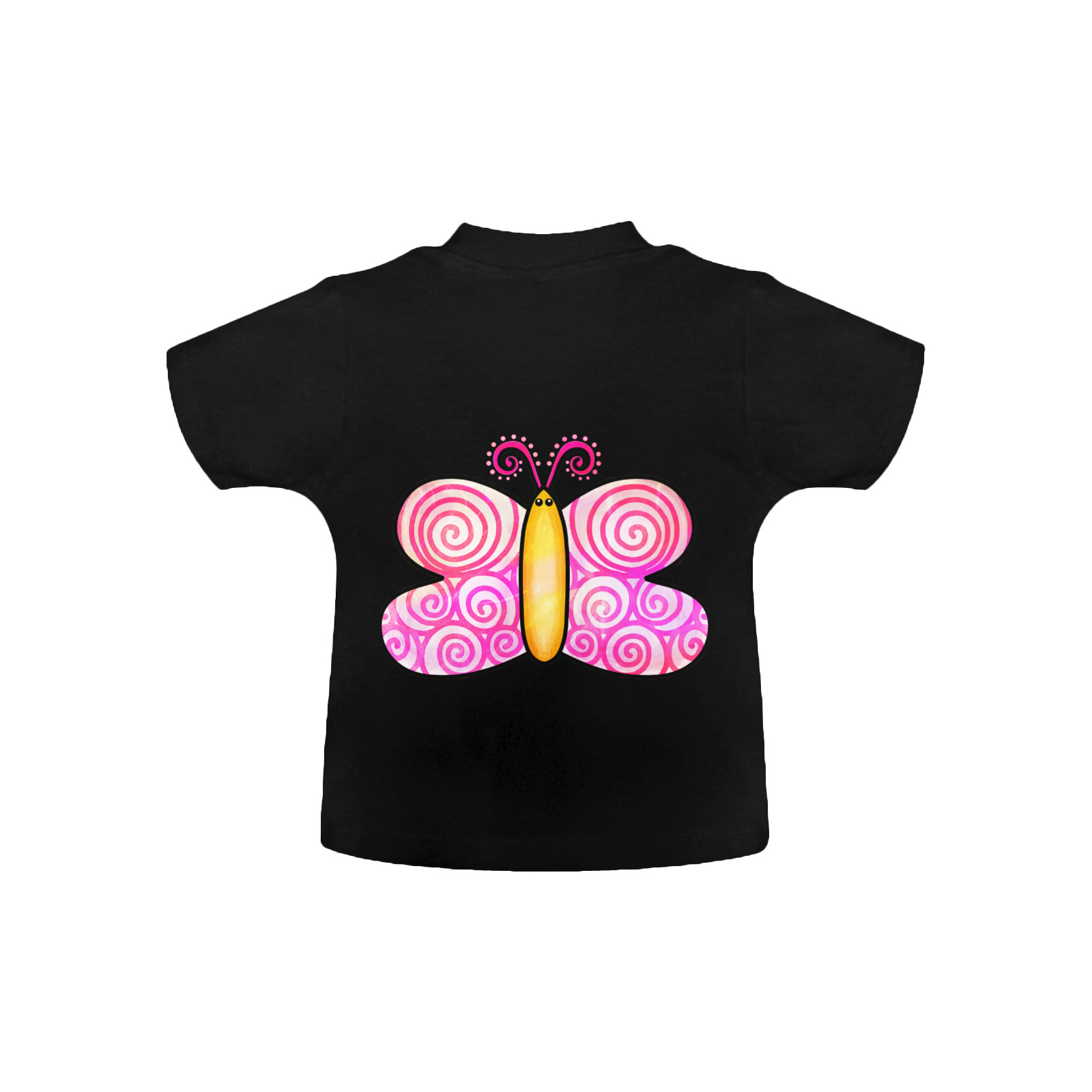 Pink Watercolor Butterfly Doodle Cartoon Baby Classic T-Shirt (Model T30)