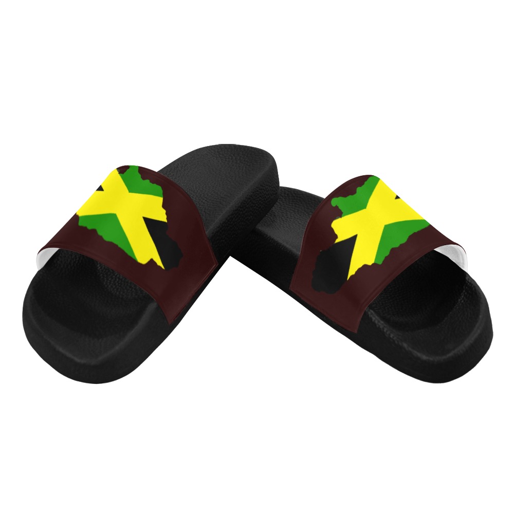Jamaican Flag Map Brown Women's Slide Sandals (Model 057)
