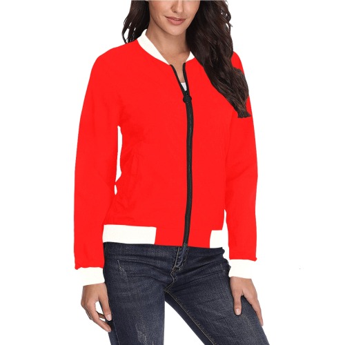 Merry Christmas Red Solid Color All Over Print Bomber Jacket for Women (Model H36)