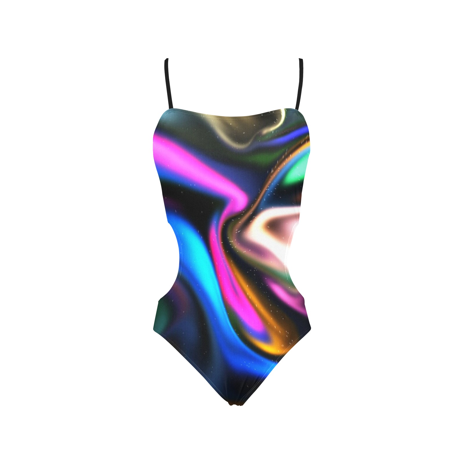 Blurred background Spaghetti Strap Cut Out Sides Swimsuit (Model S28)