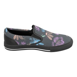 Watercolor Flowers on Dark Gray Women's Slip-on Canvas Shoes (Model 019)