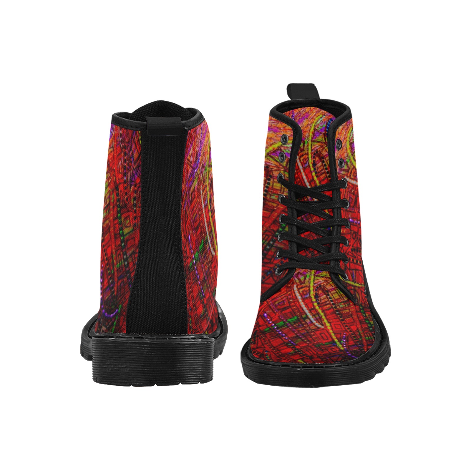 Red Doodle Martin Boots for Women (Black) (Model 1203H)