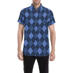 Dark Blue Men's All Over Print Short Sleeve Shirt (Model T53)