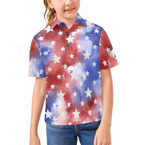 4th of july stars 1 Big Girls' All Over Print Polo Shirt (Model T55)