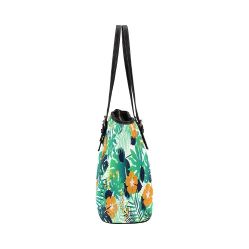 GROOVY FUNK THING FLORAL Leather Tote Bag/Large (Model 1640)