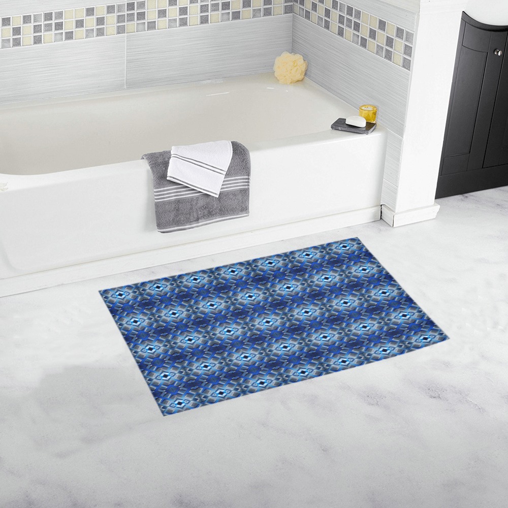 blue and white repeating pattern Bath Rug 16''x 28''