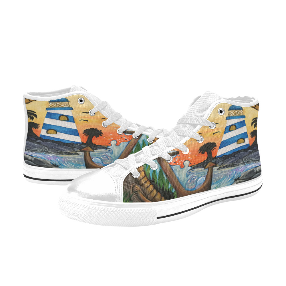 Lighthouse View Women's Classic High Top Canvas Shoes (Model 017)
