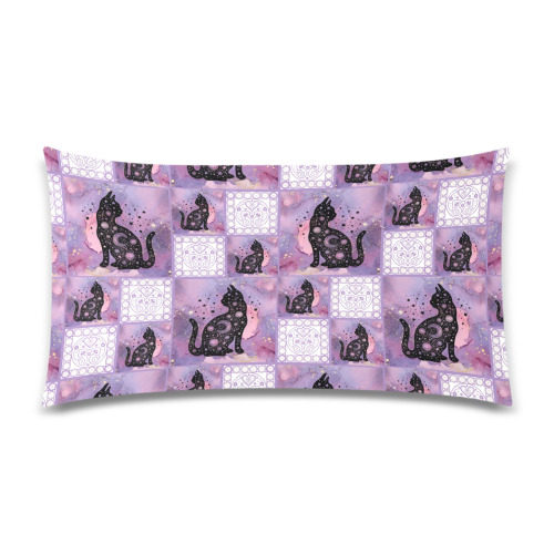 Purple Cosmic Cats Patchwork Pattern Rectangle Pillow Case 20"x36"(Twin Sides)