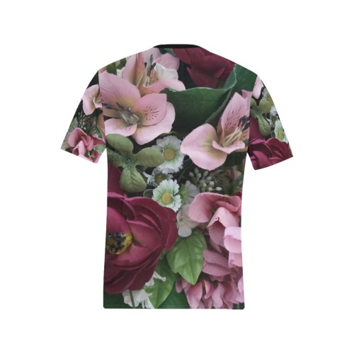 pink bouquet Men's All Over Print T-Shirt (Solid Color Neck) (Model T63)
