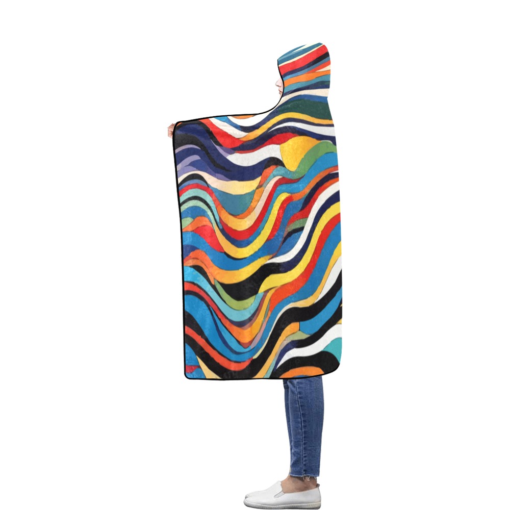 Elegant, positive, colorful wavy abstract art. Flannel Hooded Blanket 56''x80''