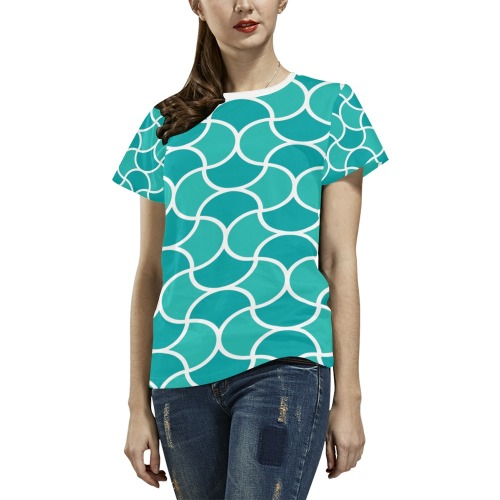 Blue mosaic pattern All Over Print T-Shirt for Women (USA Size) (Model T40)