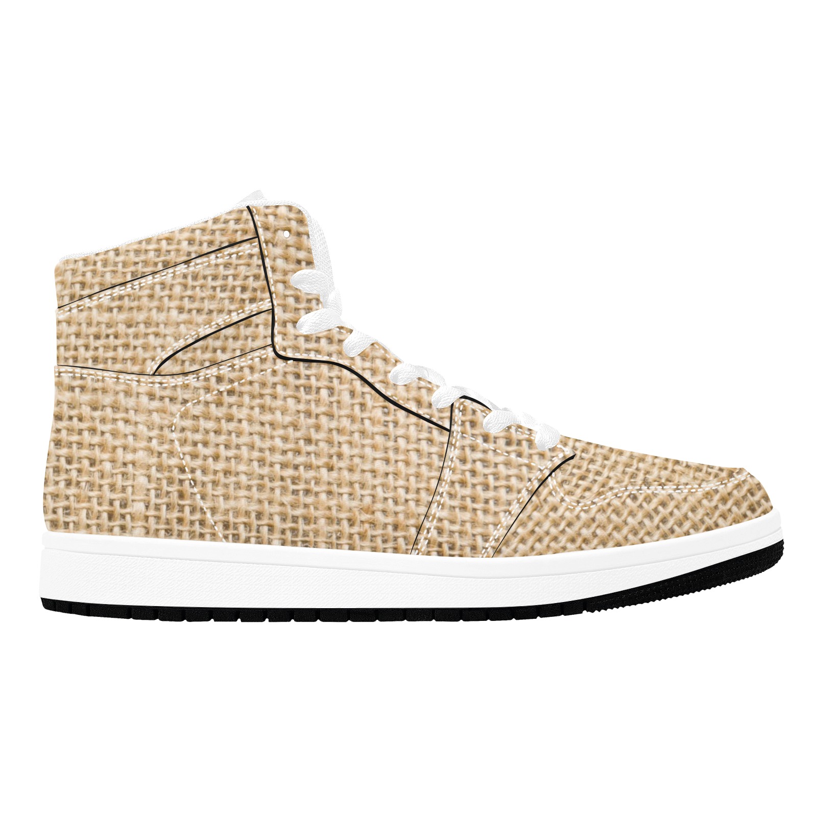 Burlap Fabric Men's High Top Sneakers (Model 20042)