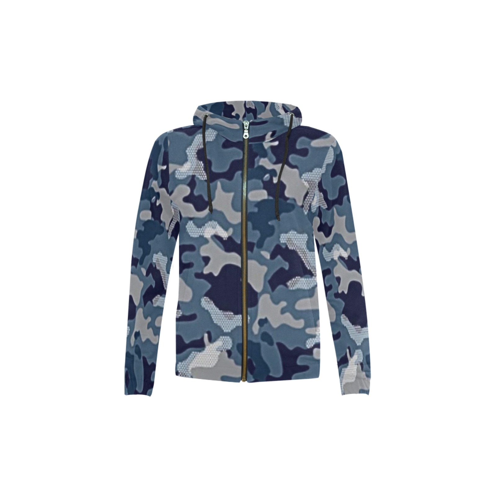 Blue Camo Dino All Over Print Full Zip Hoodie for Kid (Model H14)