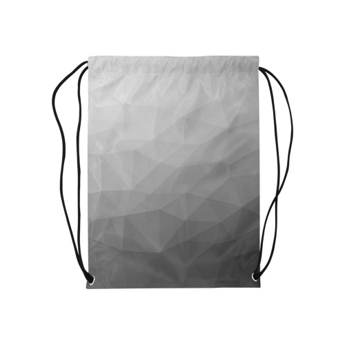 Grey Gradient Geometric Mesh Pattern Medium Drawstring Bag Model 1604 (Twin Sides) 13.8"(W) * 18.1"(H)