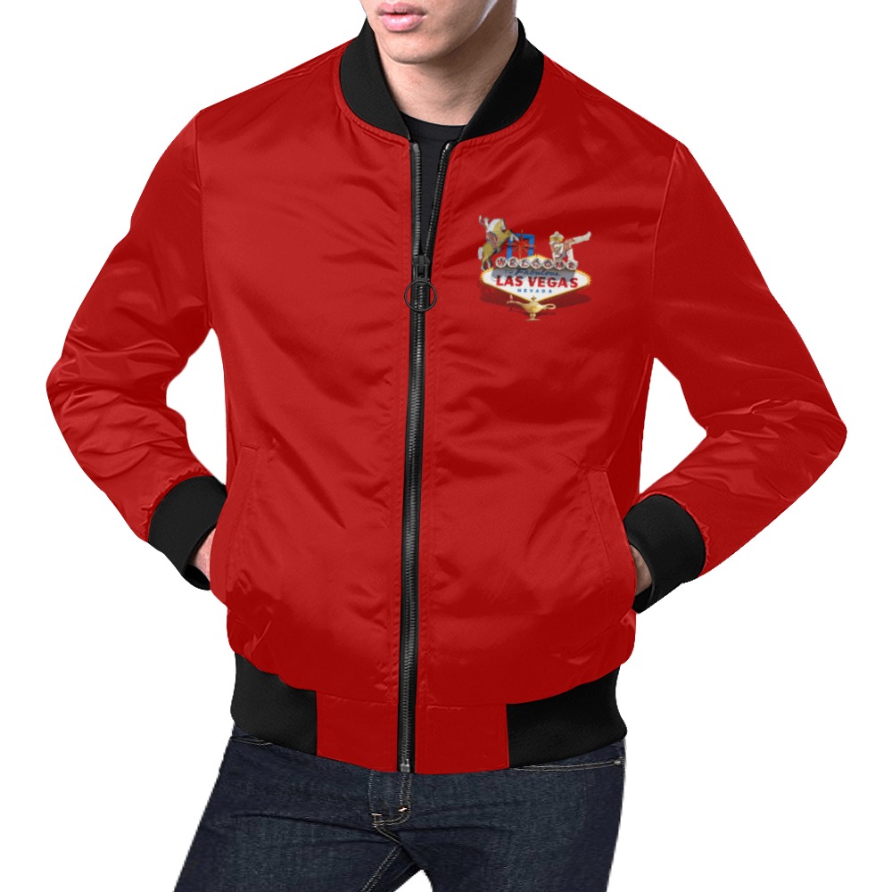 Las Vegas Welcome Sign Red All Over Print Bomber Jacket for Men (Model H19)