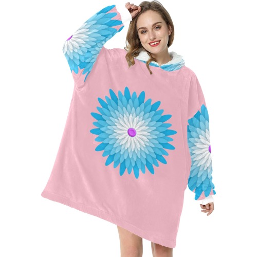 Flower Of Paper Cut - Turquoise Blanket Hoodie for Women