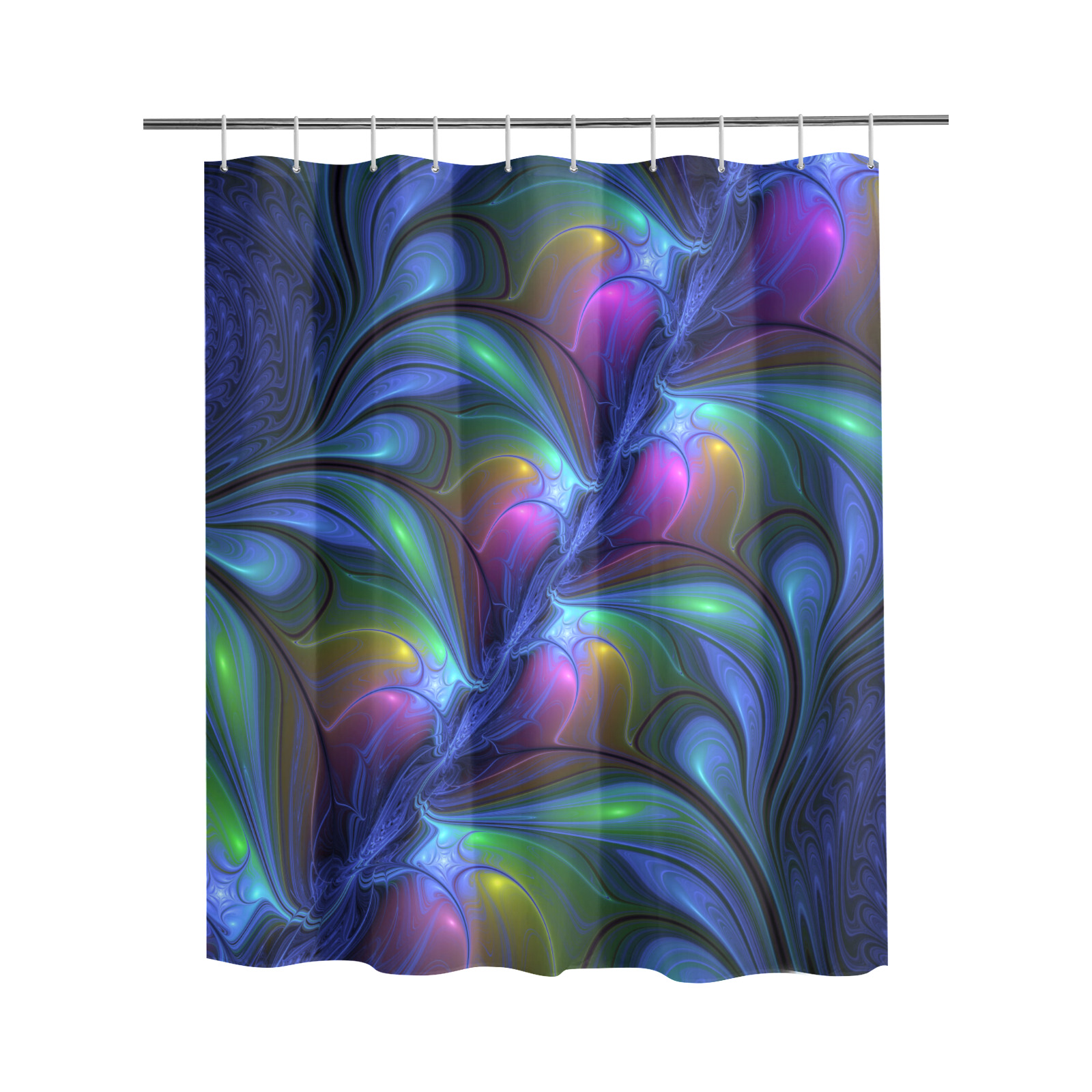 Colorful Luminous Abstract Blue Pink Green Fractal Shower Curtain 60"x72"