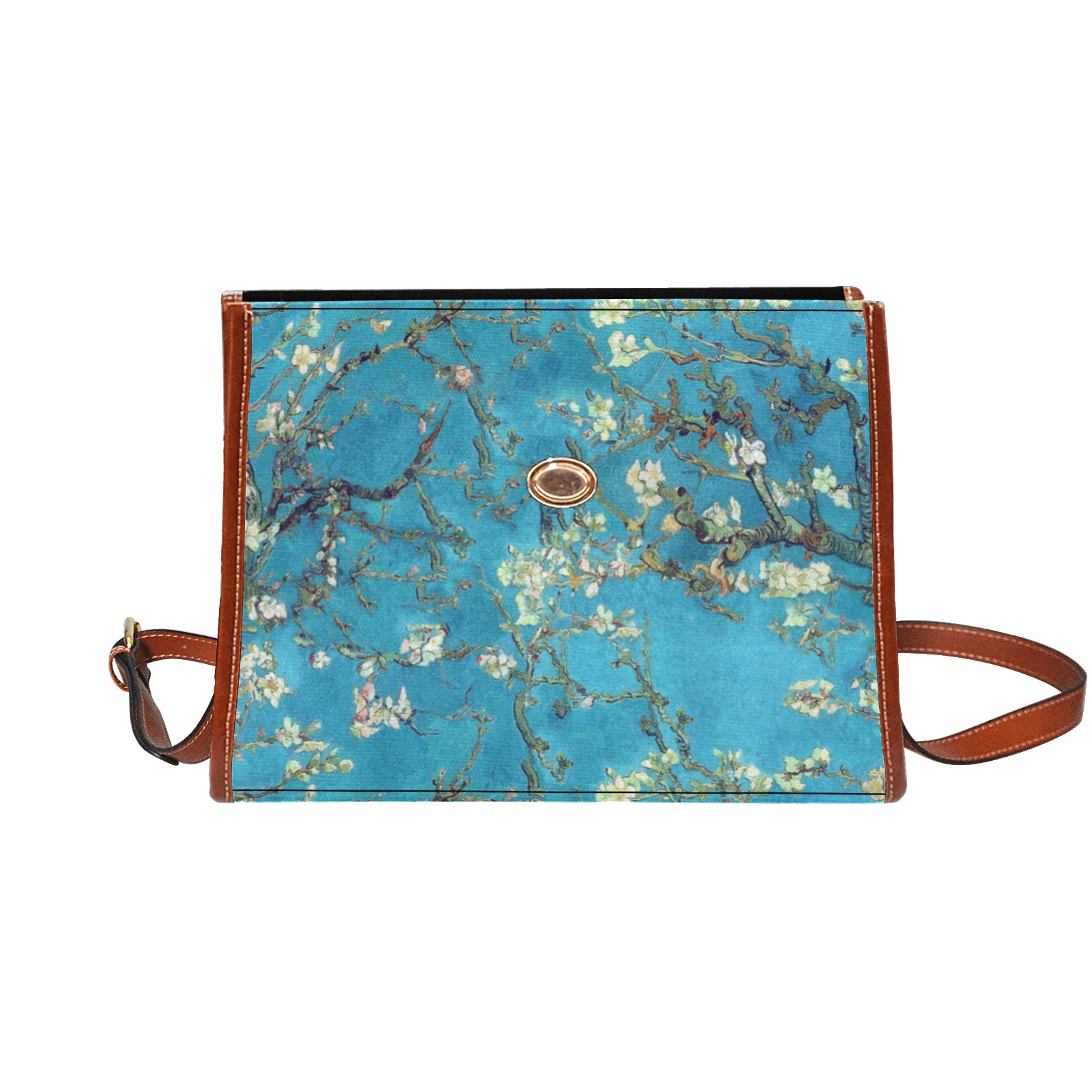 Van Gogh's Almond Blossom Waterproof Canvas Bag-Brown (All Over Print) (Model 1641)