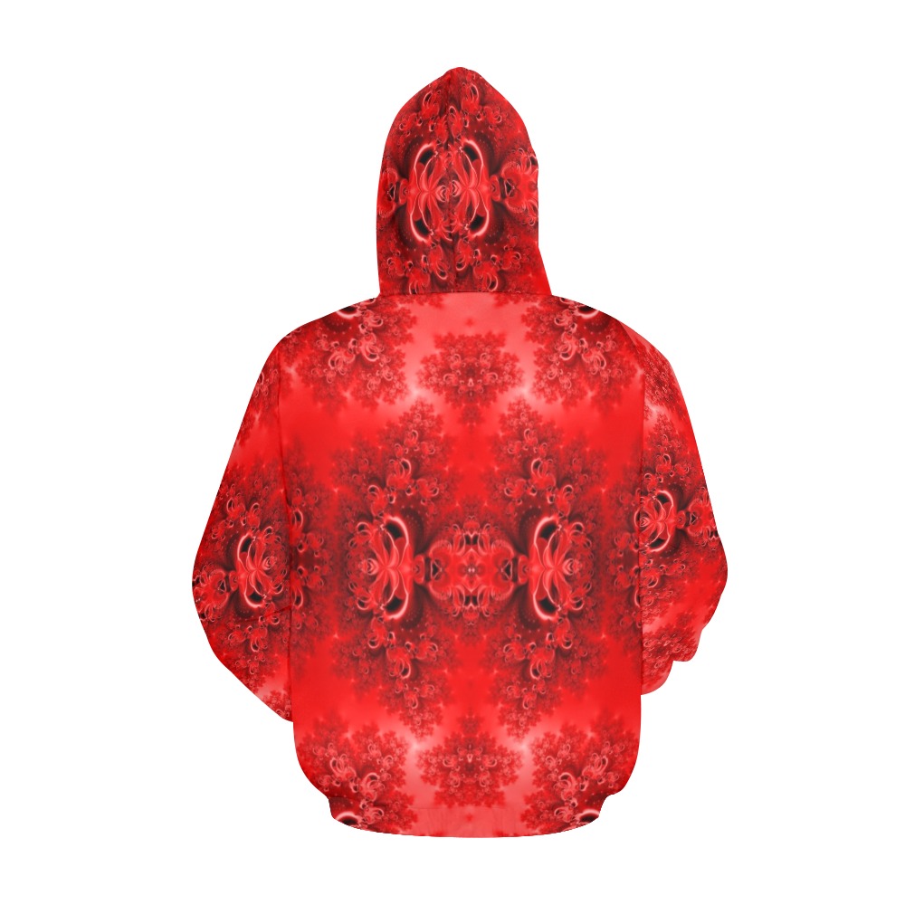 Fiery Red Rose Garden Frost Fractal All Over Print Hoodie for Men (USA Size) (Model H13)