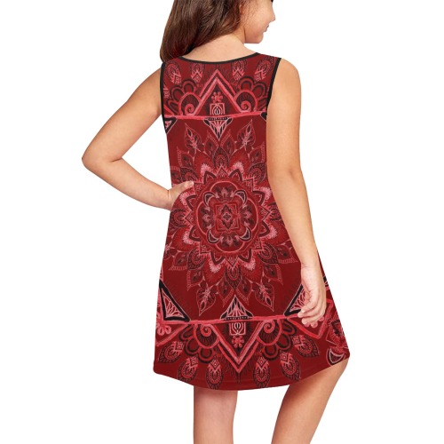 gamba dark red Girls' Sleeveless Dress (Model D58)