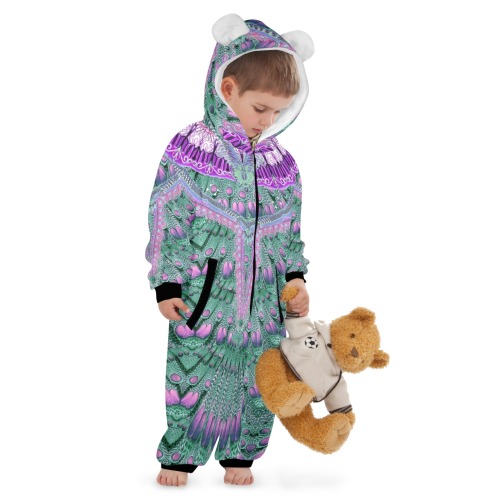 spain dark green One-Piece Zip up Hooded Pajamas for Little Kids