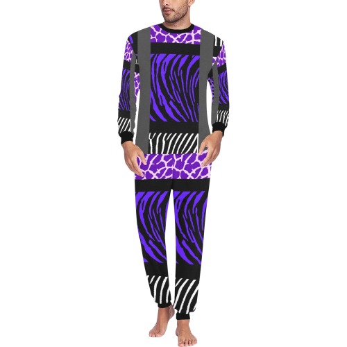 Purple Mixed Animal Print Men's All Over Print Pajama Set