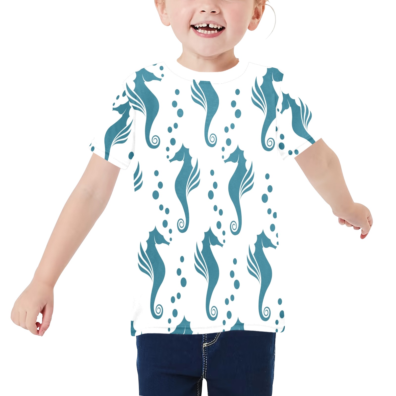 Sea Horse Little Girls' All Over Print Crew Neck T-Shirt (Model T40-2)