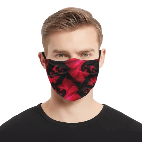 Black and Red Fiery Whirlpools Fractal Abstract Pleated Mouth Mask for Adults (Model M08)