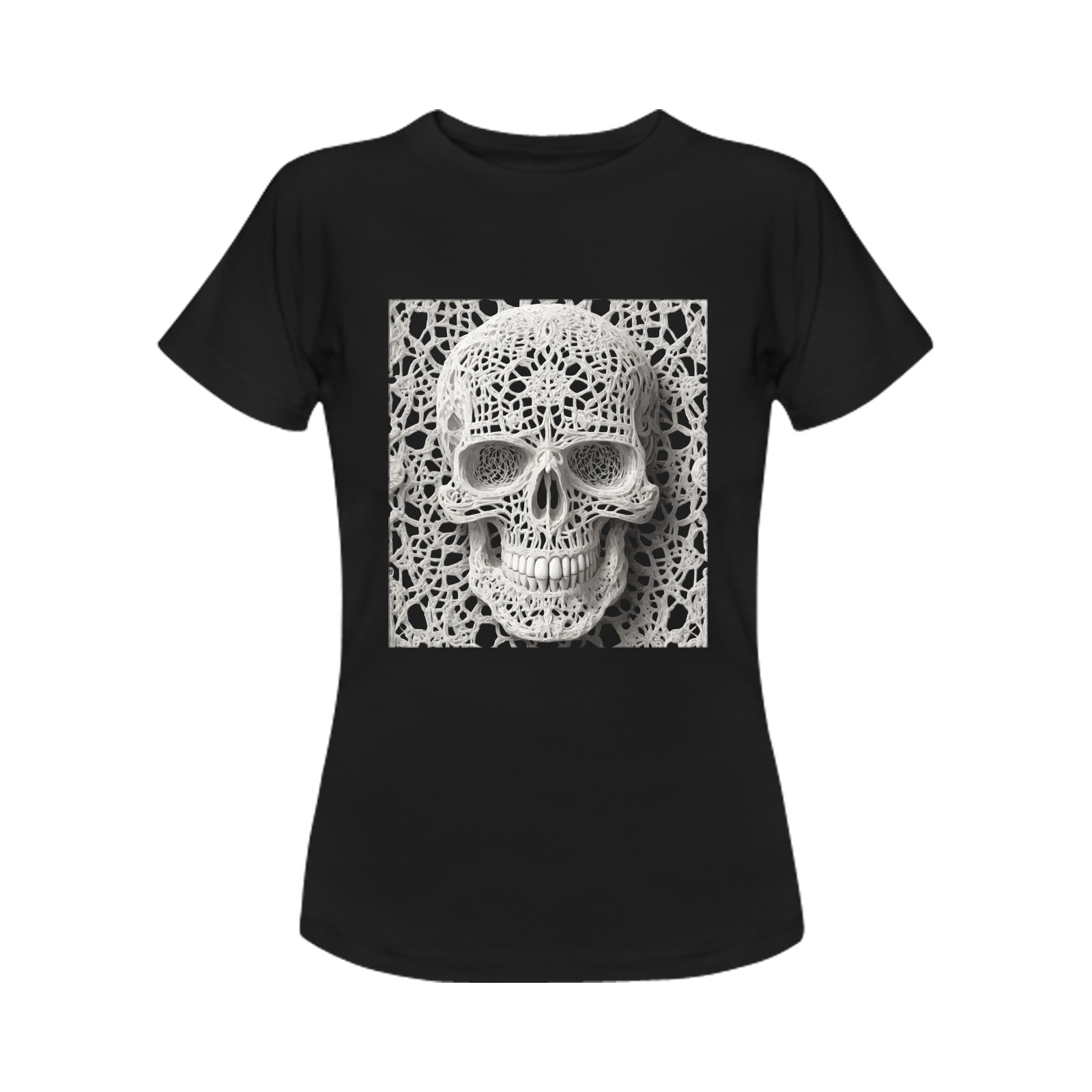 Funny elegant skull made of lace macrame Women's T-Shirt in USA Size (Front Printing Only)