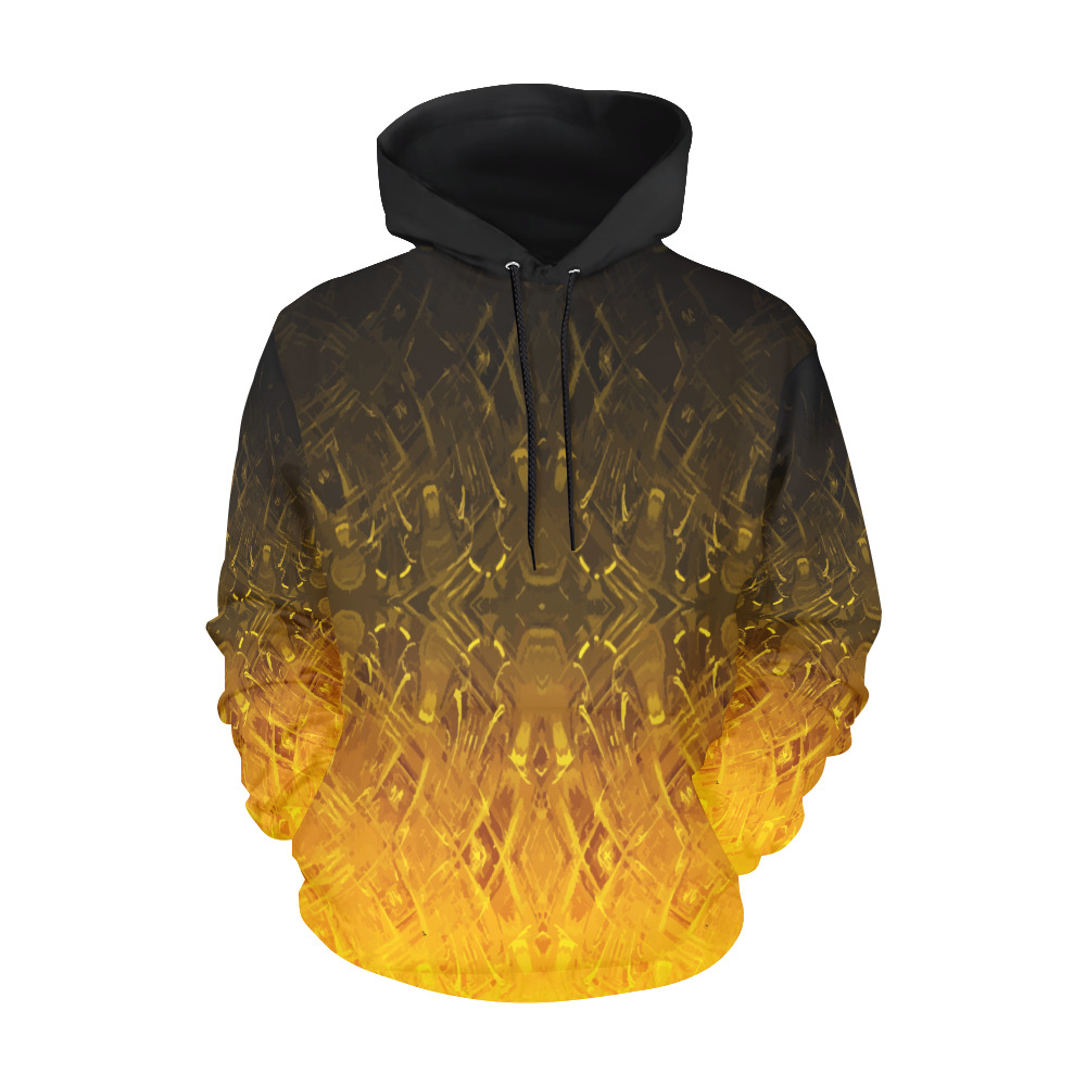 Sun's Surface - black gold gradient geometric pattern All Over Print Hoodie for Men (USA Size) (Model H13)