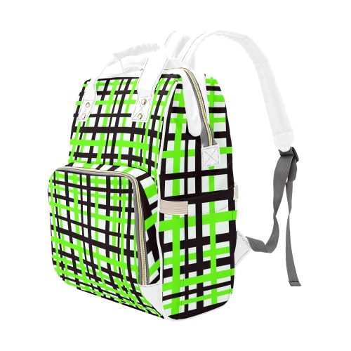 Interlocking Stripes Black White Green Multi-Function Diaper Backpack/Diaper Bag (Model 1688)