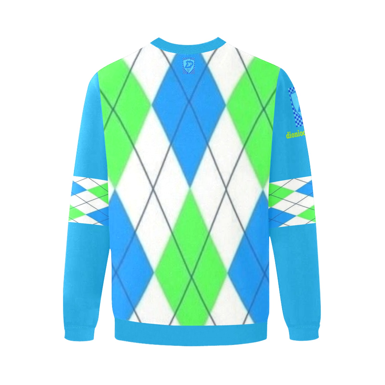 DIONIO Clothing - Sky Blue & Neon Diamond Argyle Tennis Sweatshirt Men's Oversized Fleece Crew Sweatshirt (Model H18)
