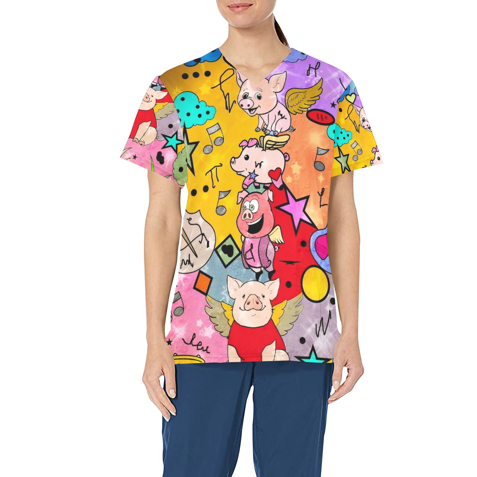 Music Pigs by Nico Bielow All Over Print Scrub Top