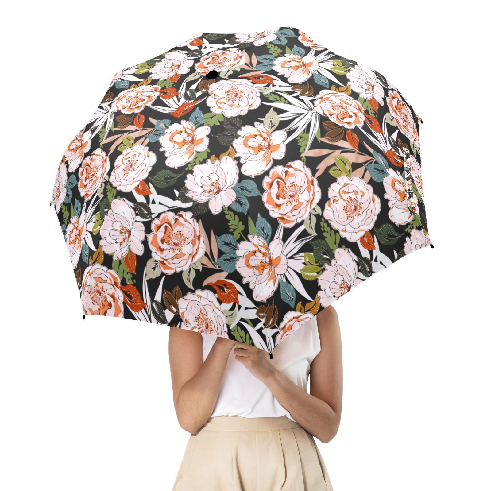 Phoenix Floral Pattern Print Automatic Foldable Umbrella