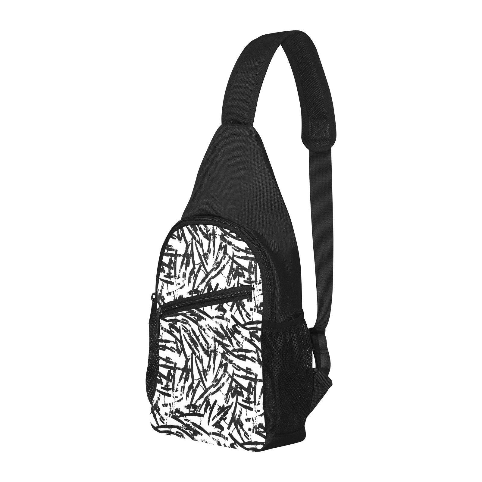 Brush Stroke Black and White Chest Bag-Front Printing (Model 1719)