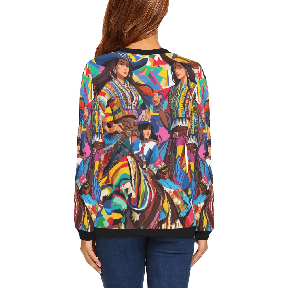 Lovely cowgirls colorful geometric abstract art. All Over Print Crewneck Sweatshirt for Women (Model H18)