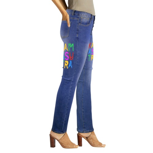 Kamasutra elegant colorful text typography art. Women's Jeans (Front&Back Printing)