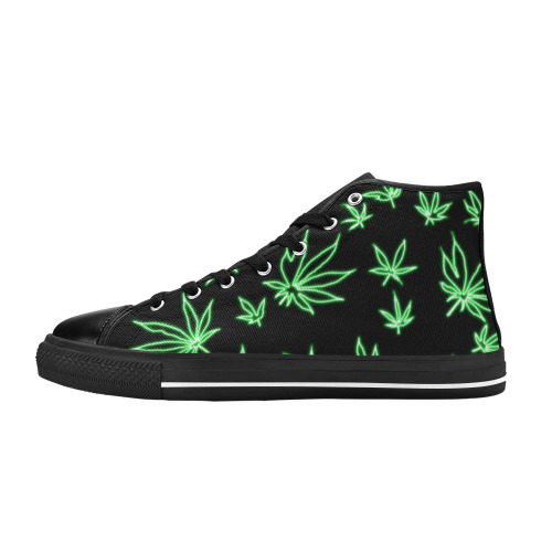 pot neon green weed Men’s Classic High Top Canvas Shoes (Model 017)