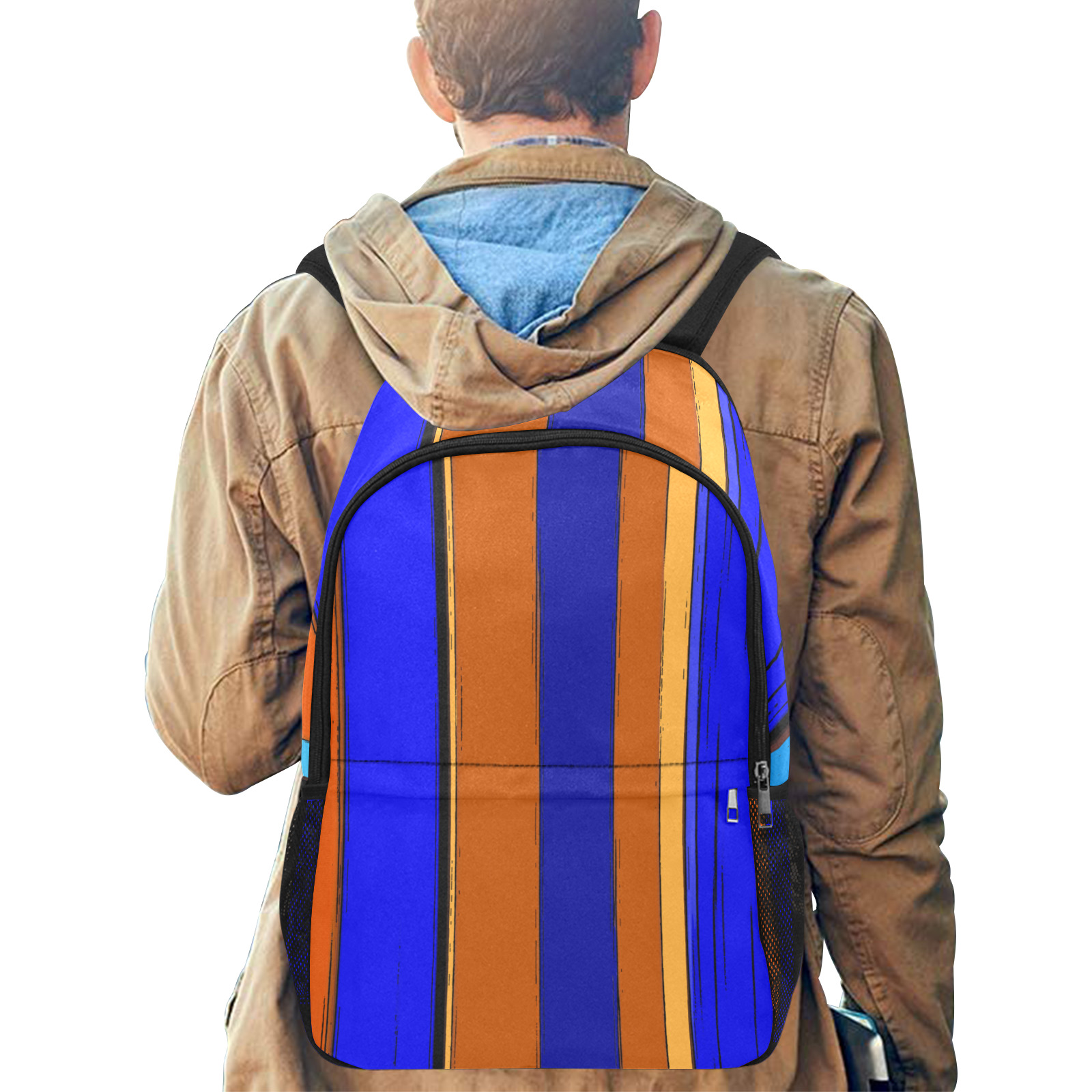 Abstract Blue And Orange 930 Fabric Backpack with Side Mesh Pockets (Model 1659)