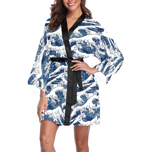 OCEAN WAVES Long Sleeve Kimono Robe