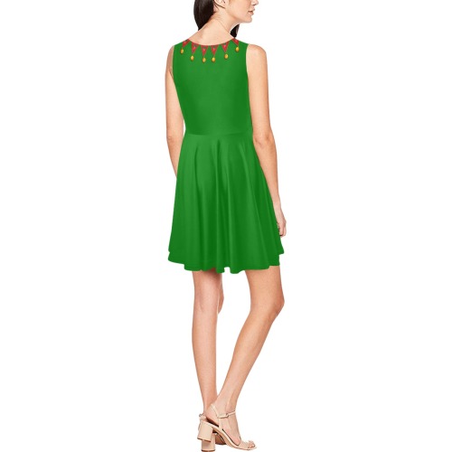 Green Elf Costume Thea Sleeveless Skater Dress(Model D19)