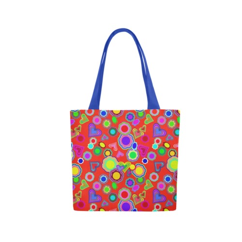Groovy Hearts and Flowers Red Canvas Tote Bag (Model 1657)