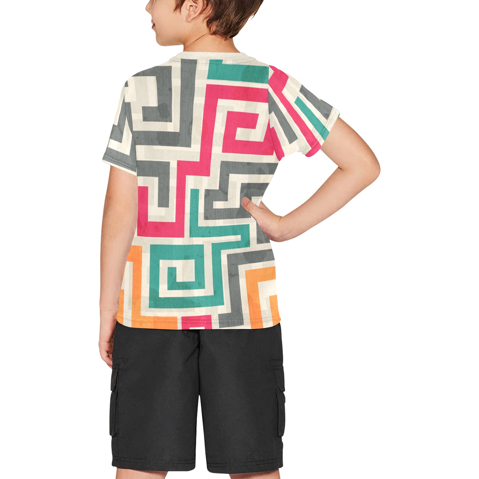 Geo Abstract Big Boys' All Over Print Crew Neck T-Shirt (Model T40-2)