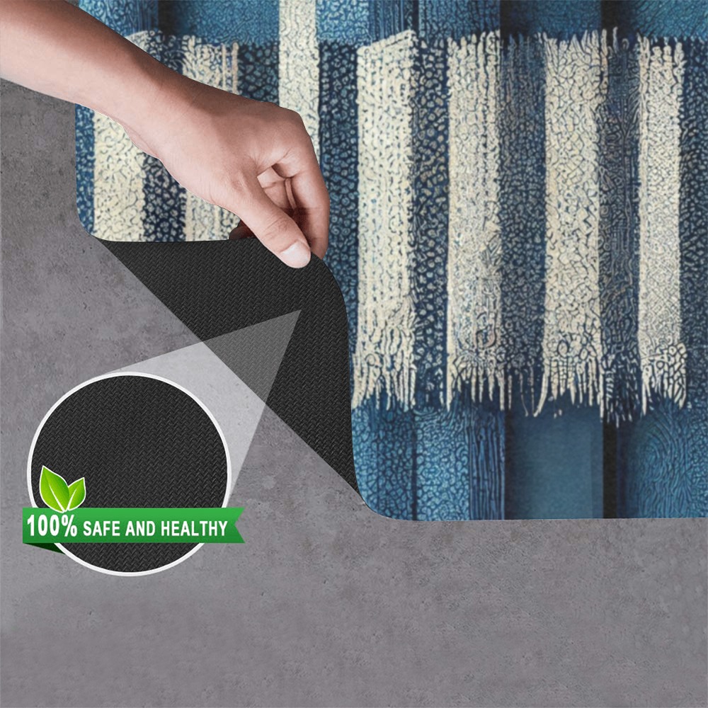 blue and white striped pattern 2 Doormat 24"x16" (Black Base)